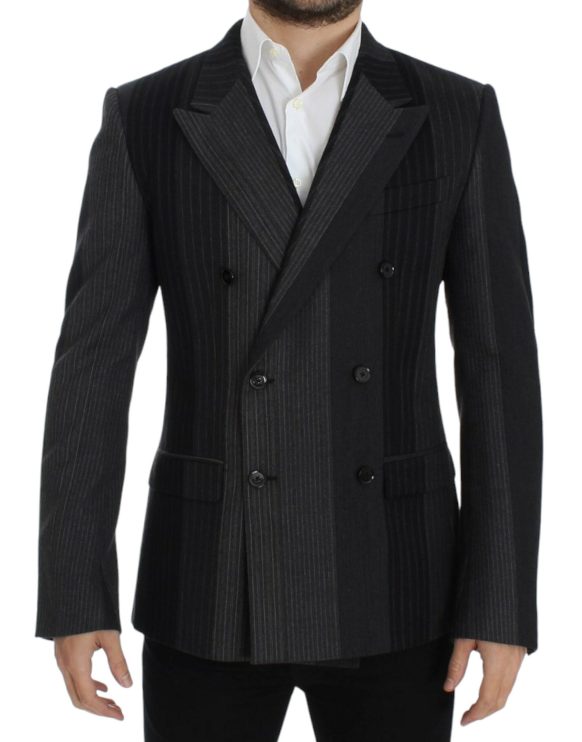 Dolce & Gabbana Grauer gestreifter Stretch-Blazer aus Wolle