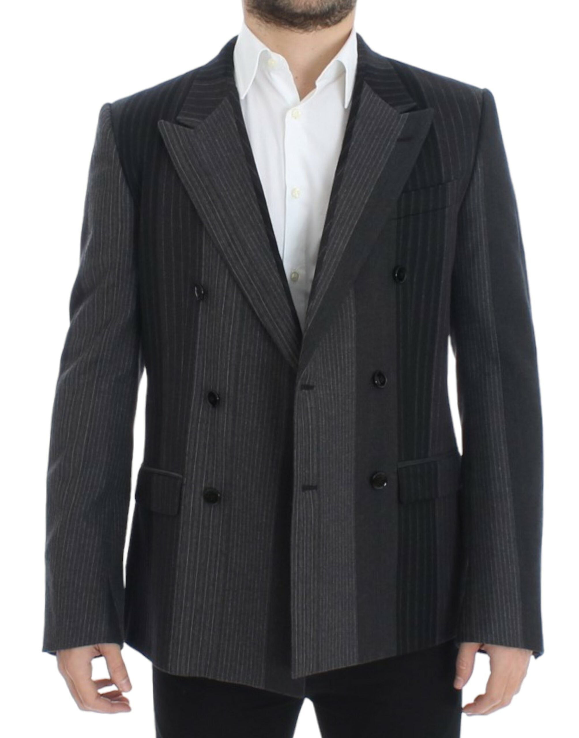 Dolce & Gabbana Grauer gestreifter Stretch-Blazer aus Wolle
