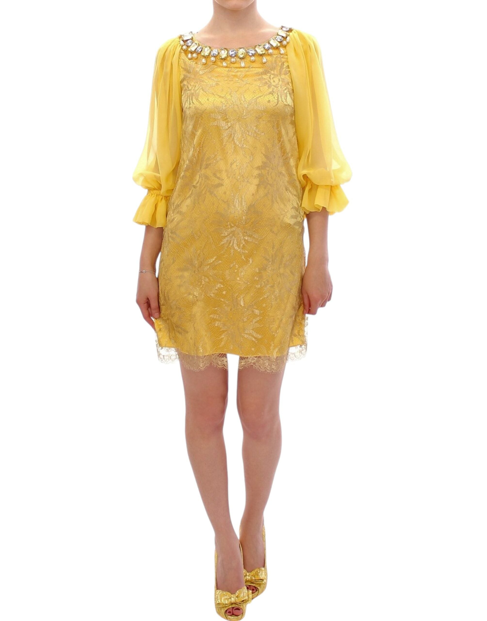 Dolce &amp; Gabbana Yellow Lace Crystal Mini Dress