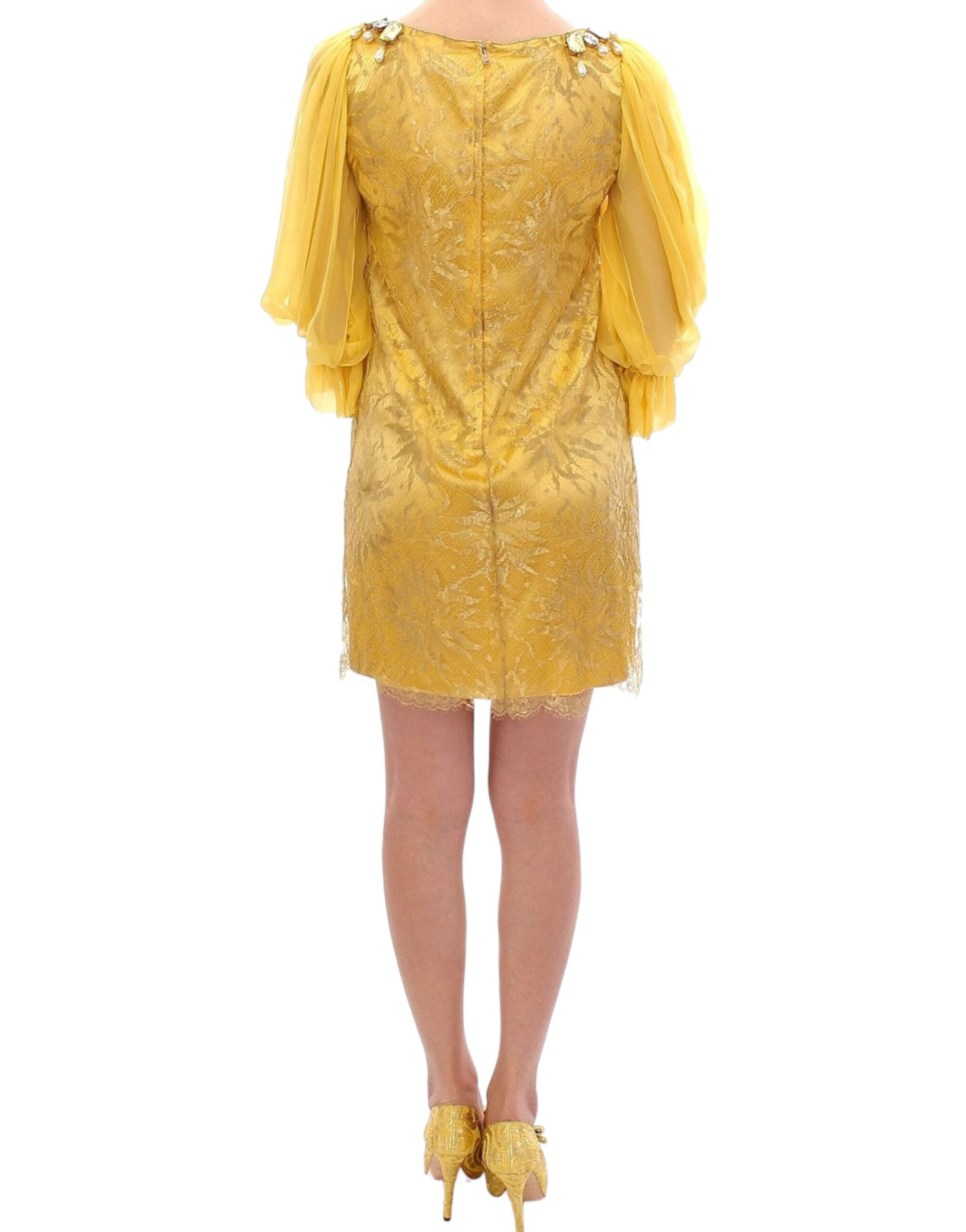 Dolce &amp; Gabbana Yellow Lace Crystal Mini Dress