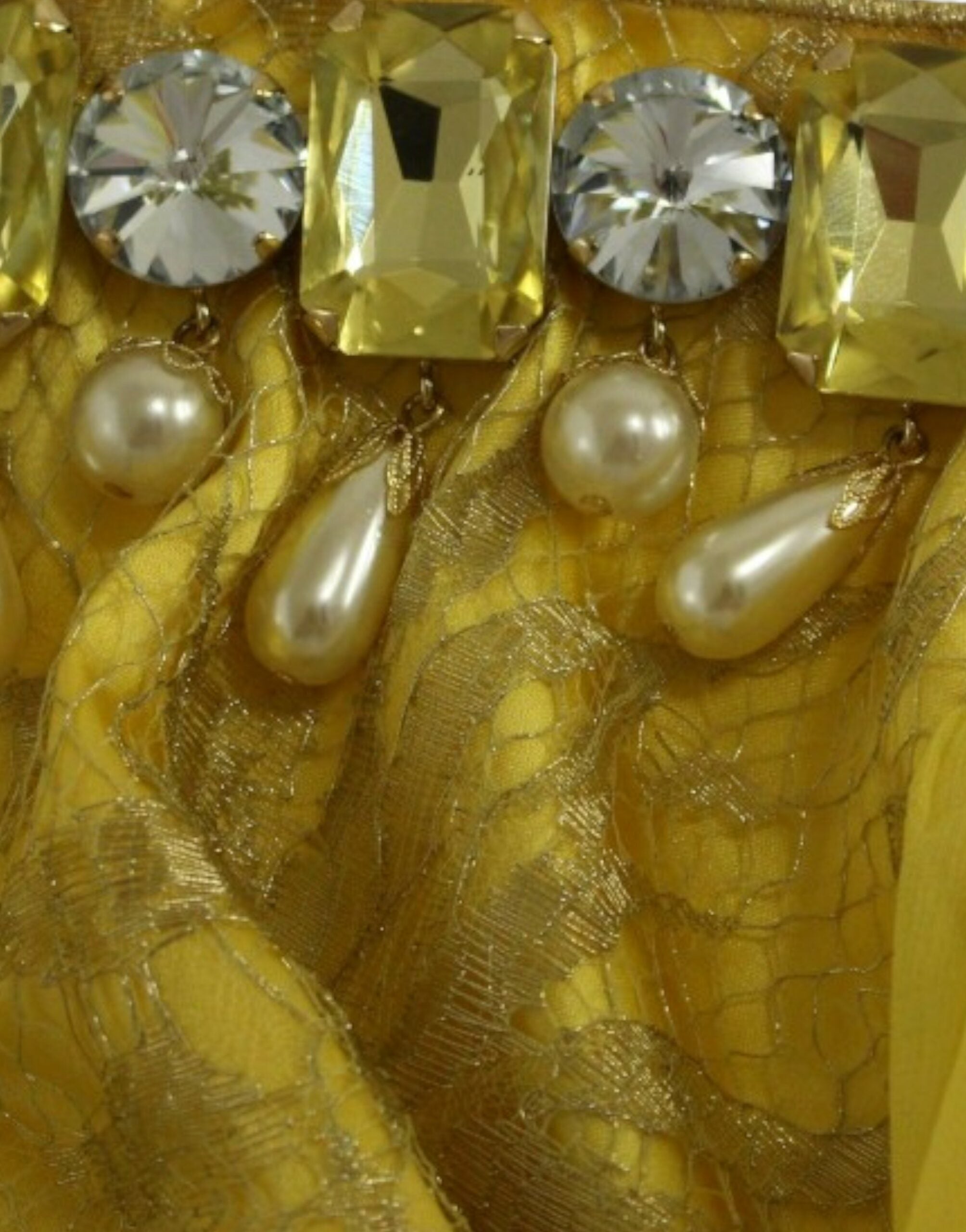 Dolce &amp; Gabbana Yellow Lace Crystal Mini Dress