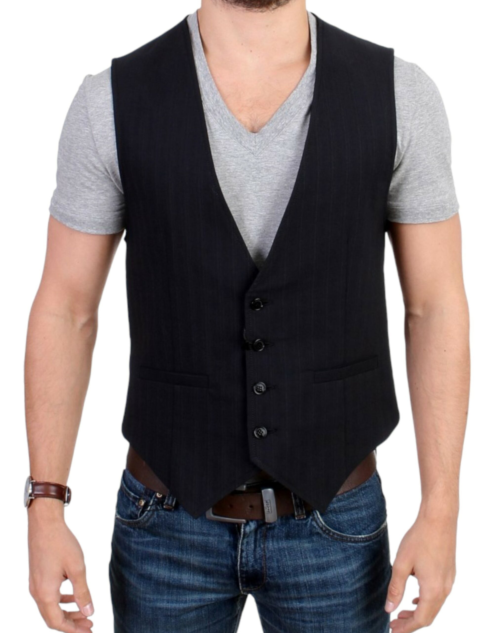 Costume National Black Striped Cotton Casual Vest