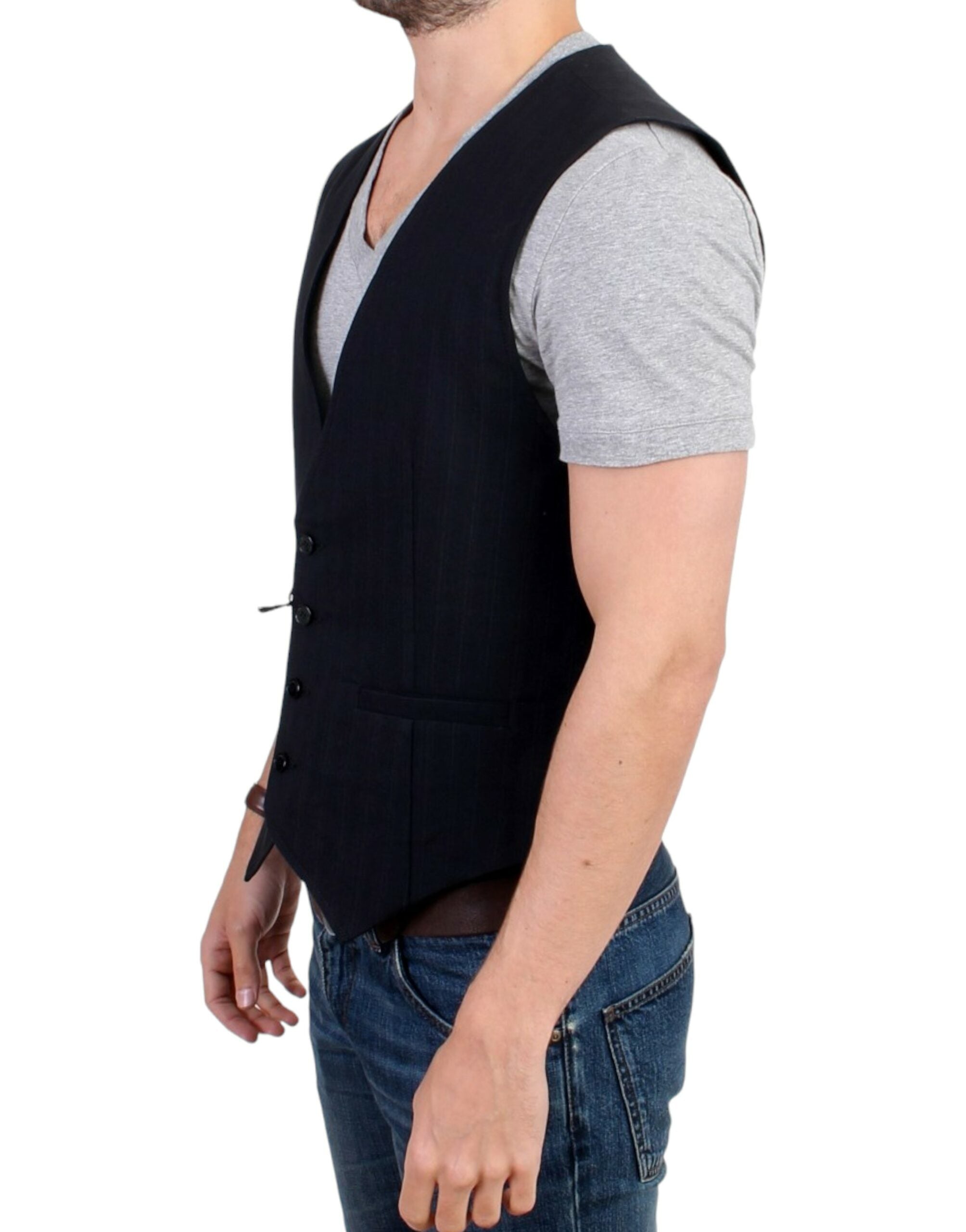 Costume National Black Striped Cotton Casual Vest