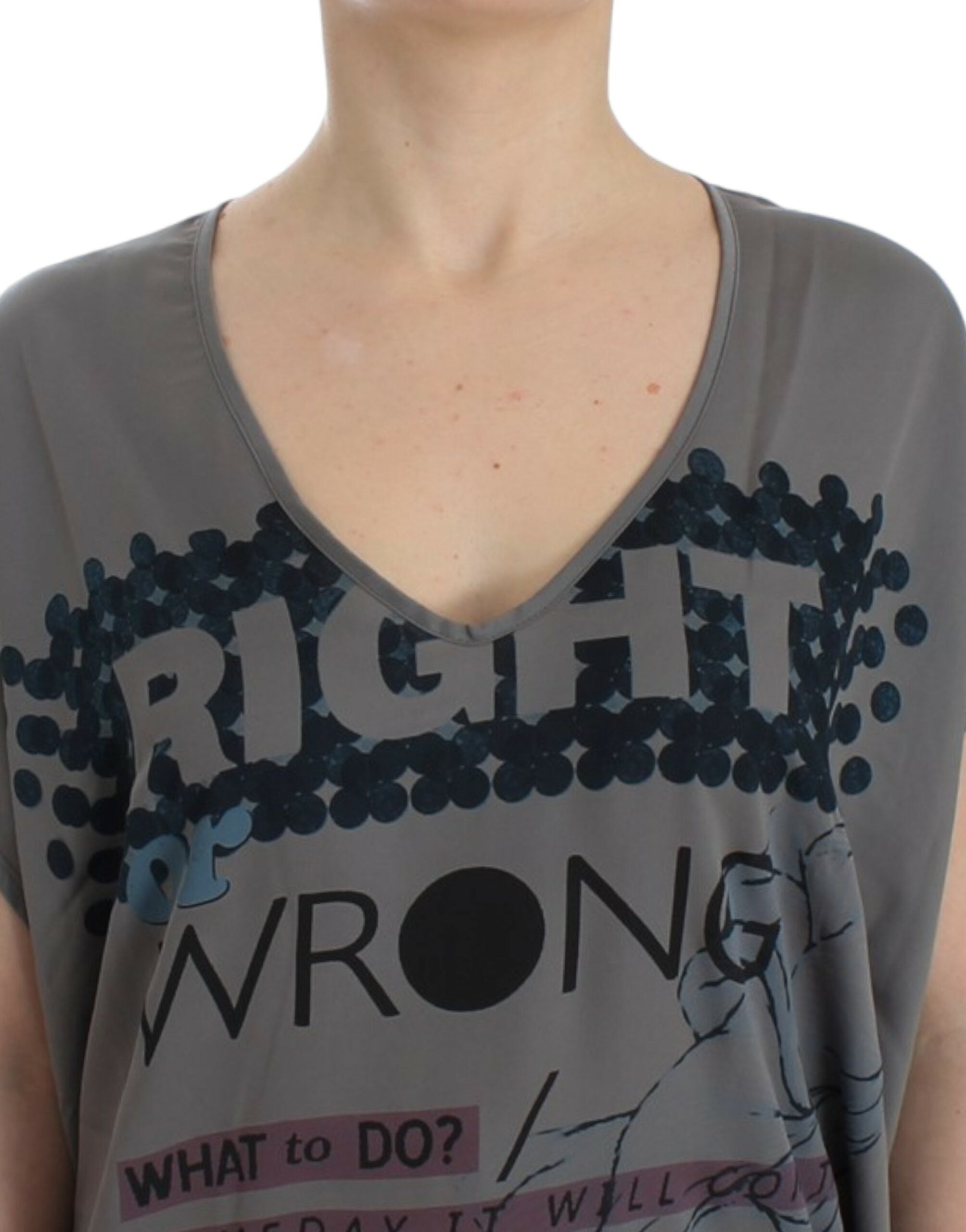 Costume National Graues langes T-Shirt mit V-Ausschnitt