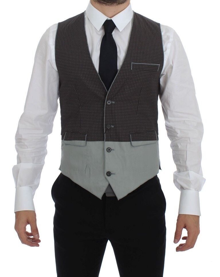 Dolce &amp; Gabbana Gray Polka Dot Dress Vest Gilet Waistcoat
