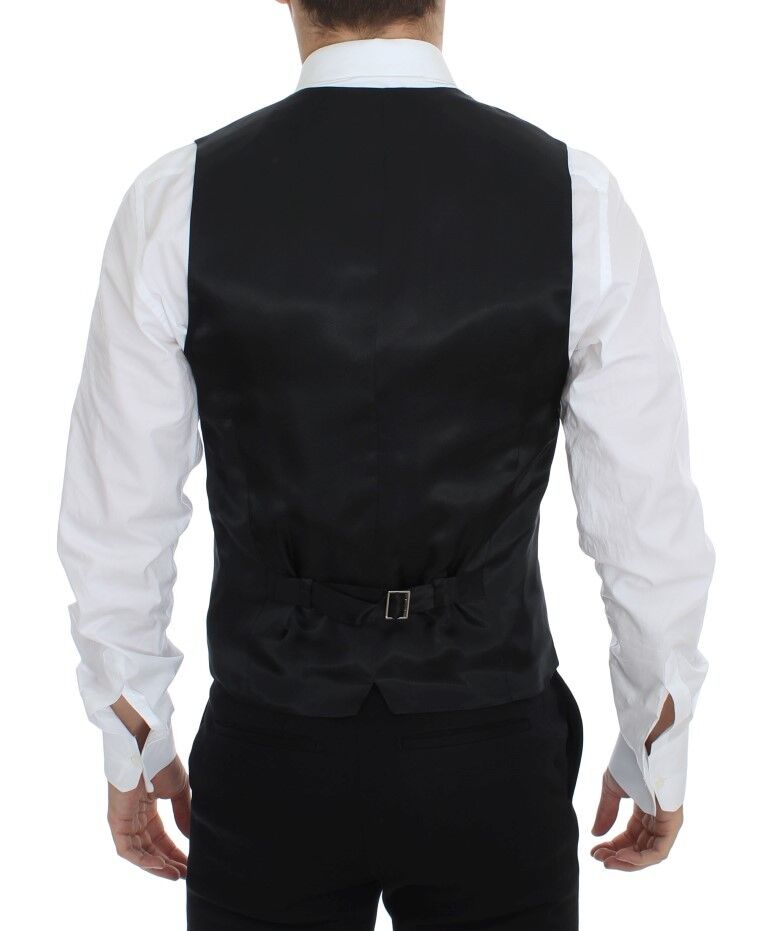 Dolce &amp; Gabbana Black Striped Wool Silk Dress Vest Gilet