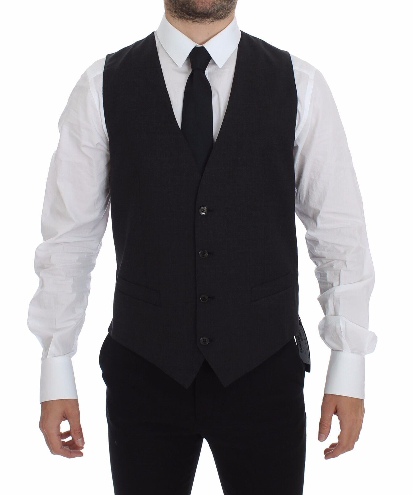 Dolce &amp; Gabbana Gray Slim Fit Button Front Dress Formal Vest
