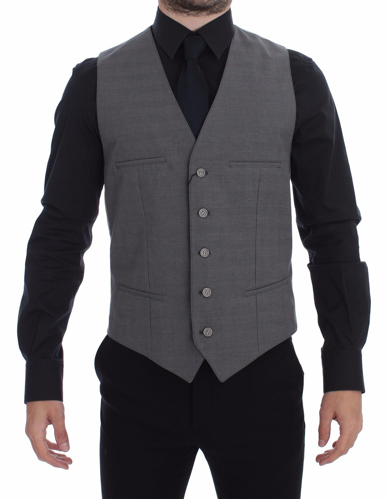 Dolce &amp; Gabbana Gray cotton vest with a slim fit and button placket
