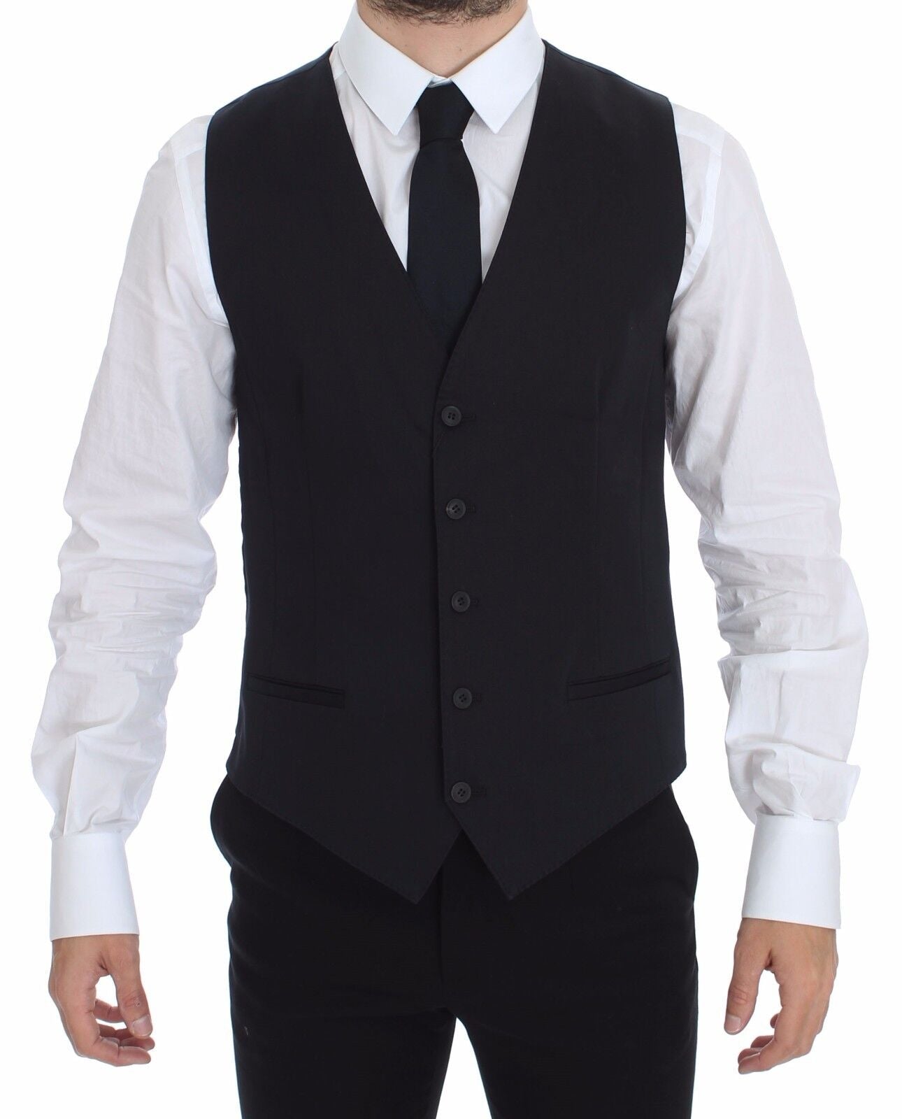 Dolce &amp; Gabbana Blue Cotton Stretch Vest Blazer
