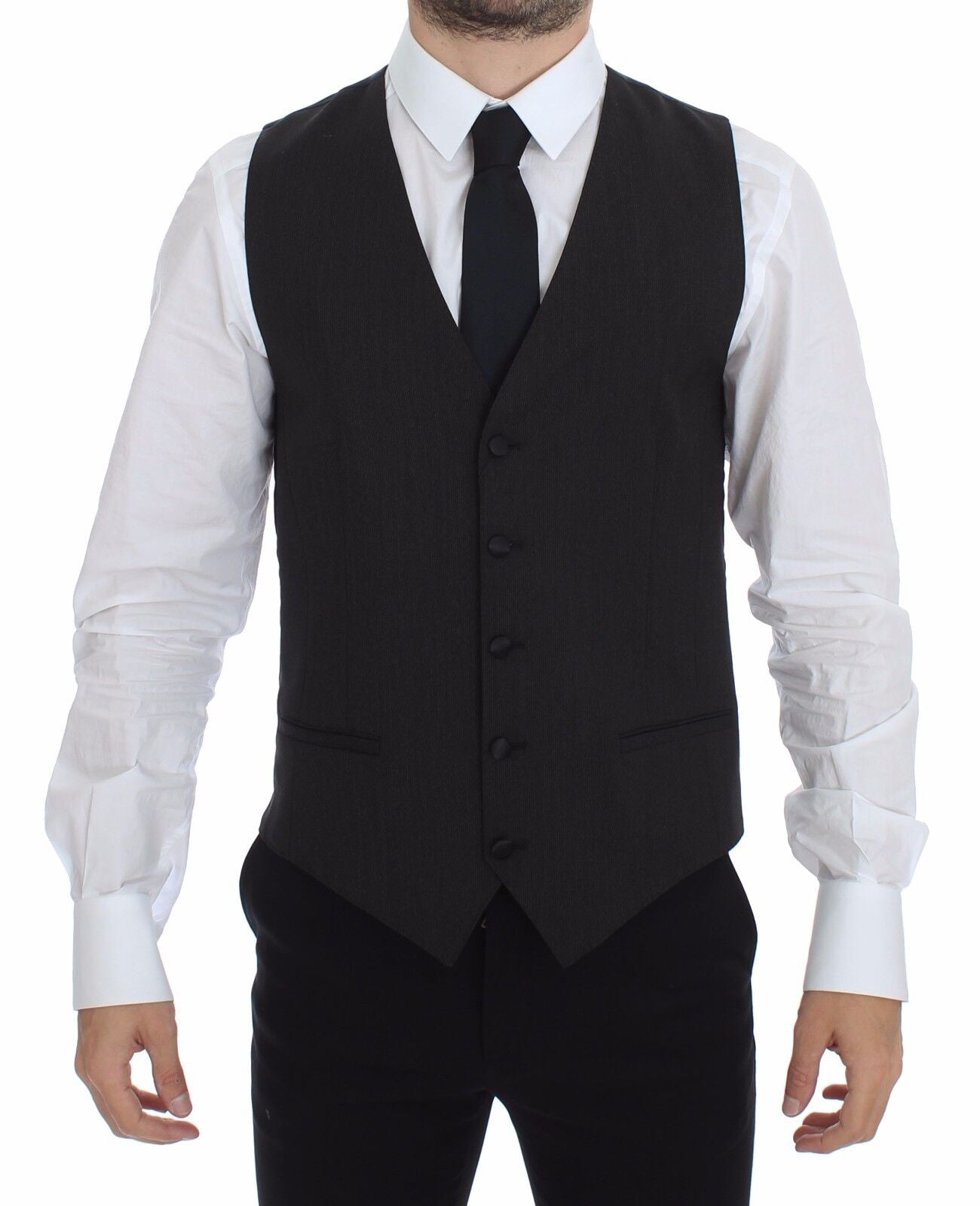 Dolce &amp; Gabbana Gray Wool Stretch Vest Blazer