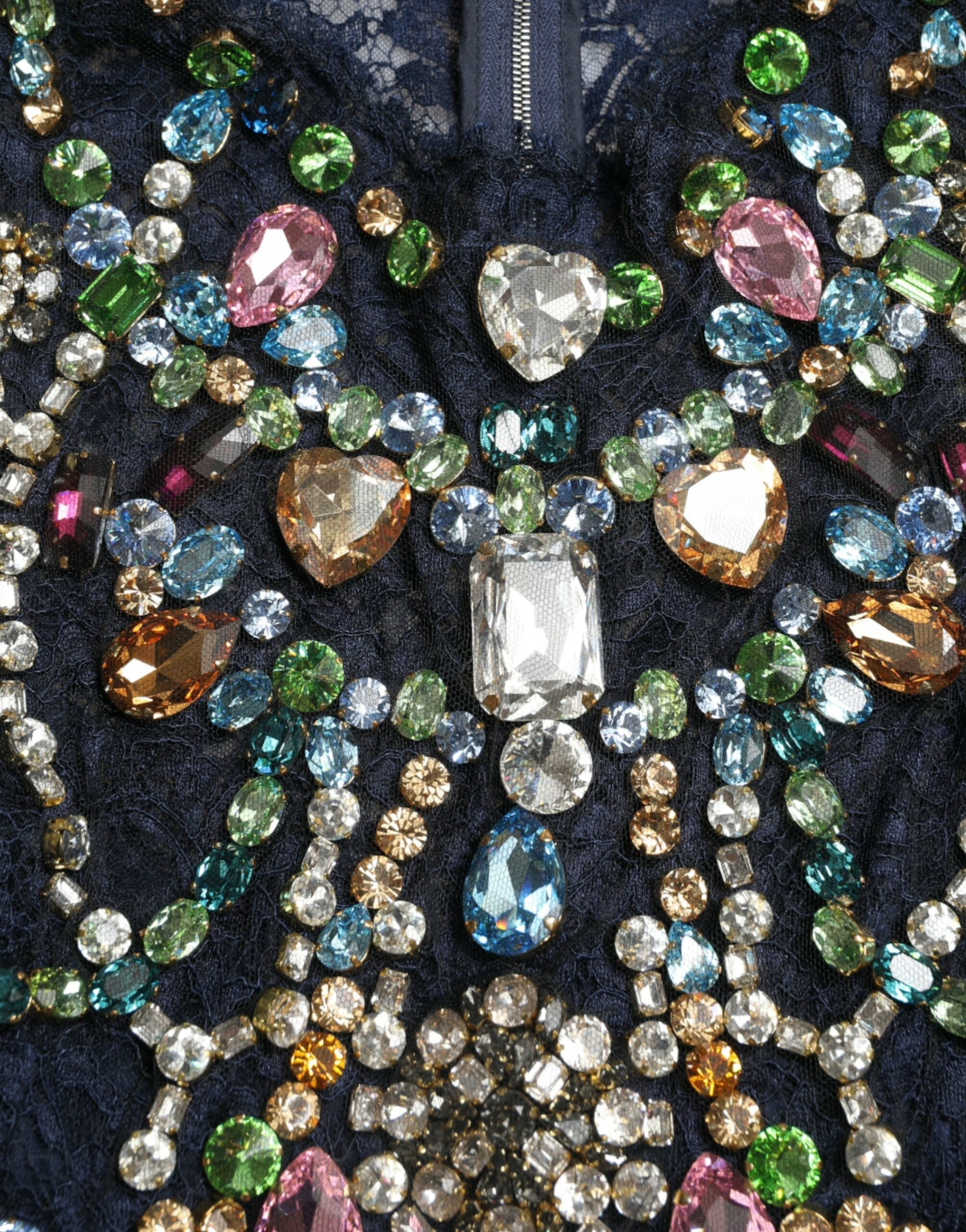 Dolce & Gabbana Blaues Kleid aus geblümter Spitze mit Kristall