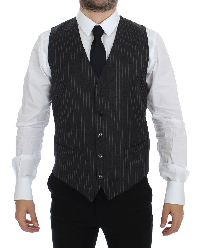 Dolce &amp; Gabbana Gray striped single-breasted wool vest