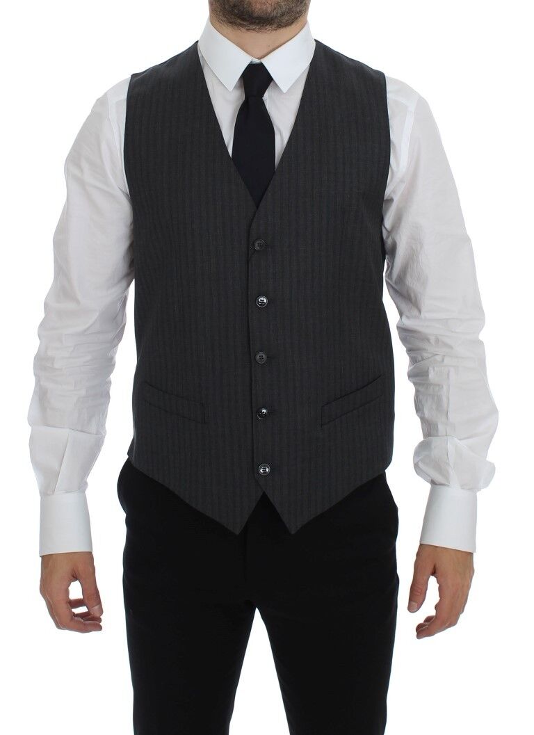 Dolce &amp; Gabbana Elegant black striped wool dress Vest