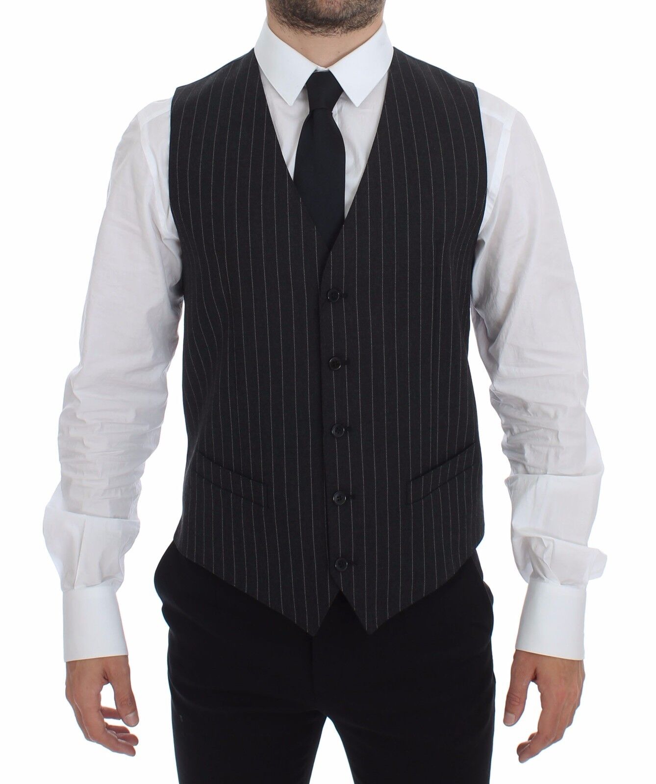 Dolce &amp; Gabbana Elegant gray striped dress vest