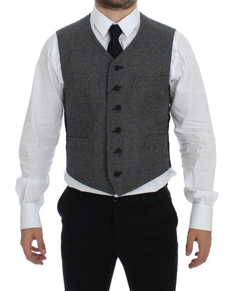 Dolce &amp; Gabbana Gray Cotton Blend Logo Vest Gilet Vest