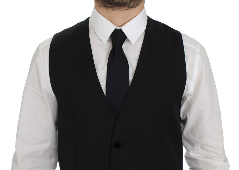 Dolce &amp; Gabbana Black Wool Formal Dress Vest Gilet Waistcoat