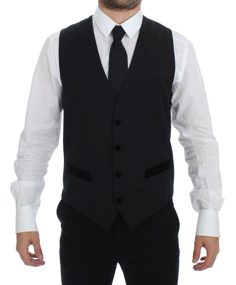 Dolce &amp; Gabbana Black Wool Formal Dress Vest Gilet Waistcoat