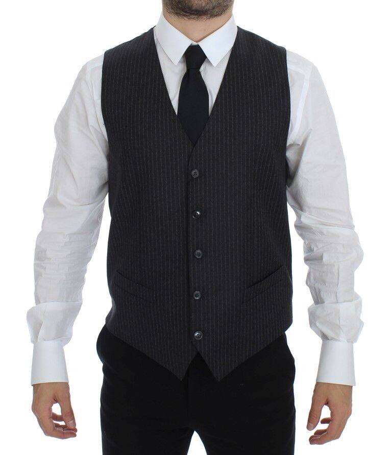 Dolce &amp; Gabbana Gray striped single-breasted wool vest