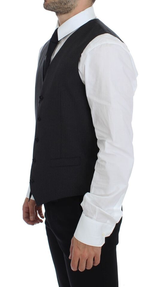 Dolce &amp; Gabbana Elegant gray striped dress vest