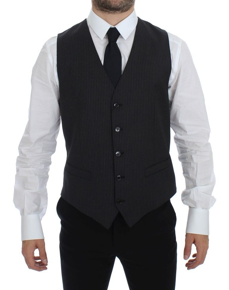 Dolce &amp; Gabbana Elegant gray striped dress vest