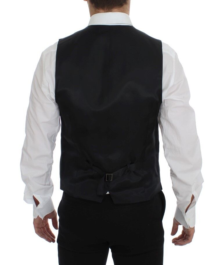 Dolce &amp; Gabbana Gray Striped Wool Logo Vest Gilet Waistcoat