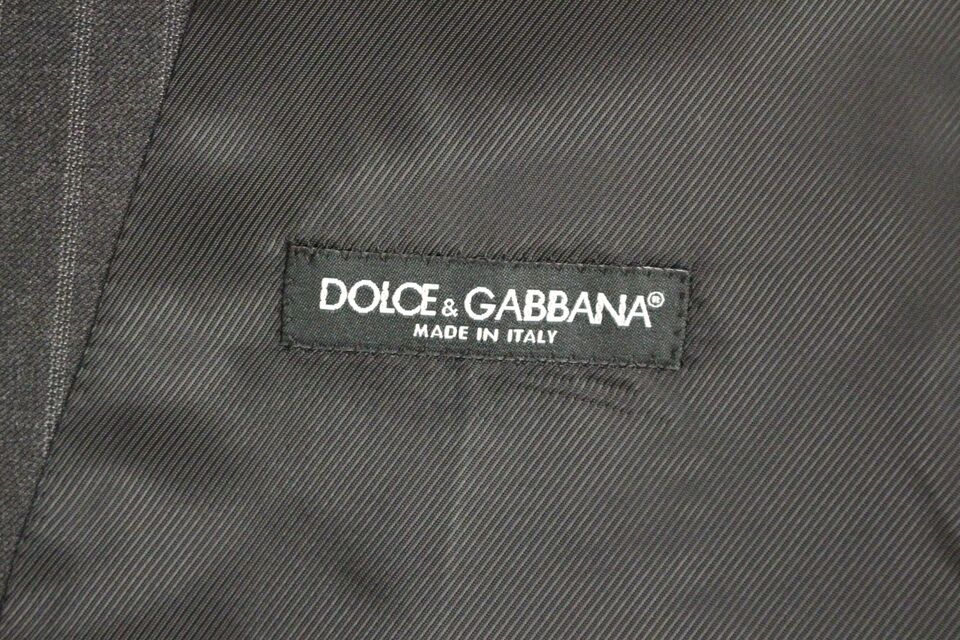 Dolce &amp; Gabbana Gray Striped Wool Logo Vest Gilet Waistcoat