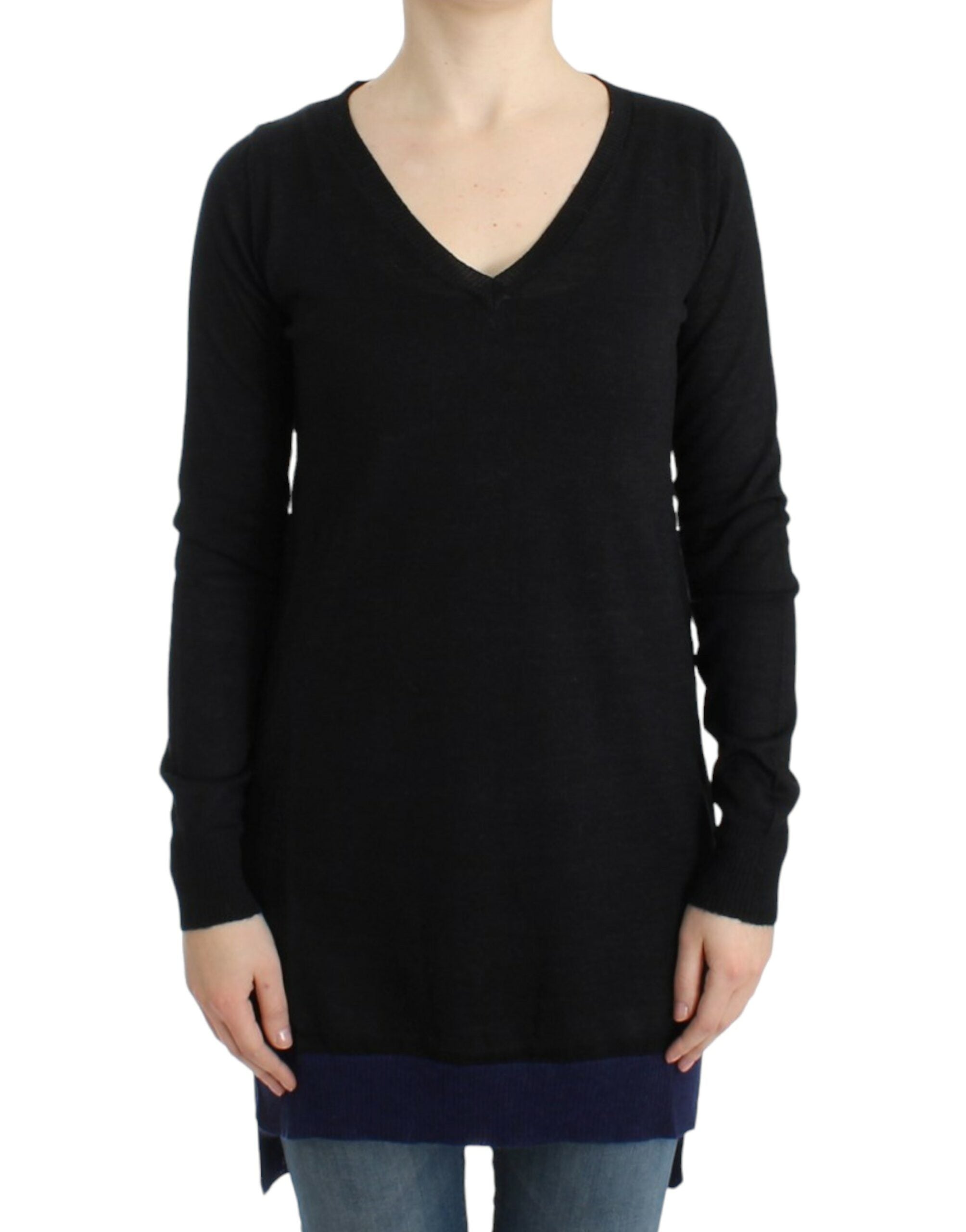 Costume National Leichter schwarzer Pullover mit V-Ausschnitt