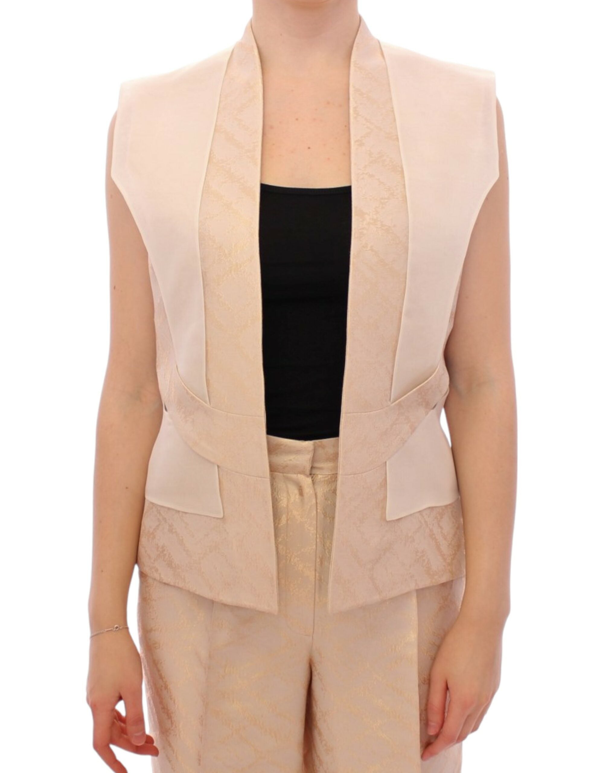 Zeyneptosun beige brocade jacket sleeveless vest