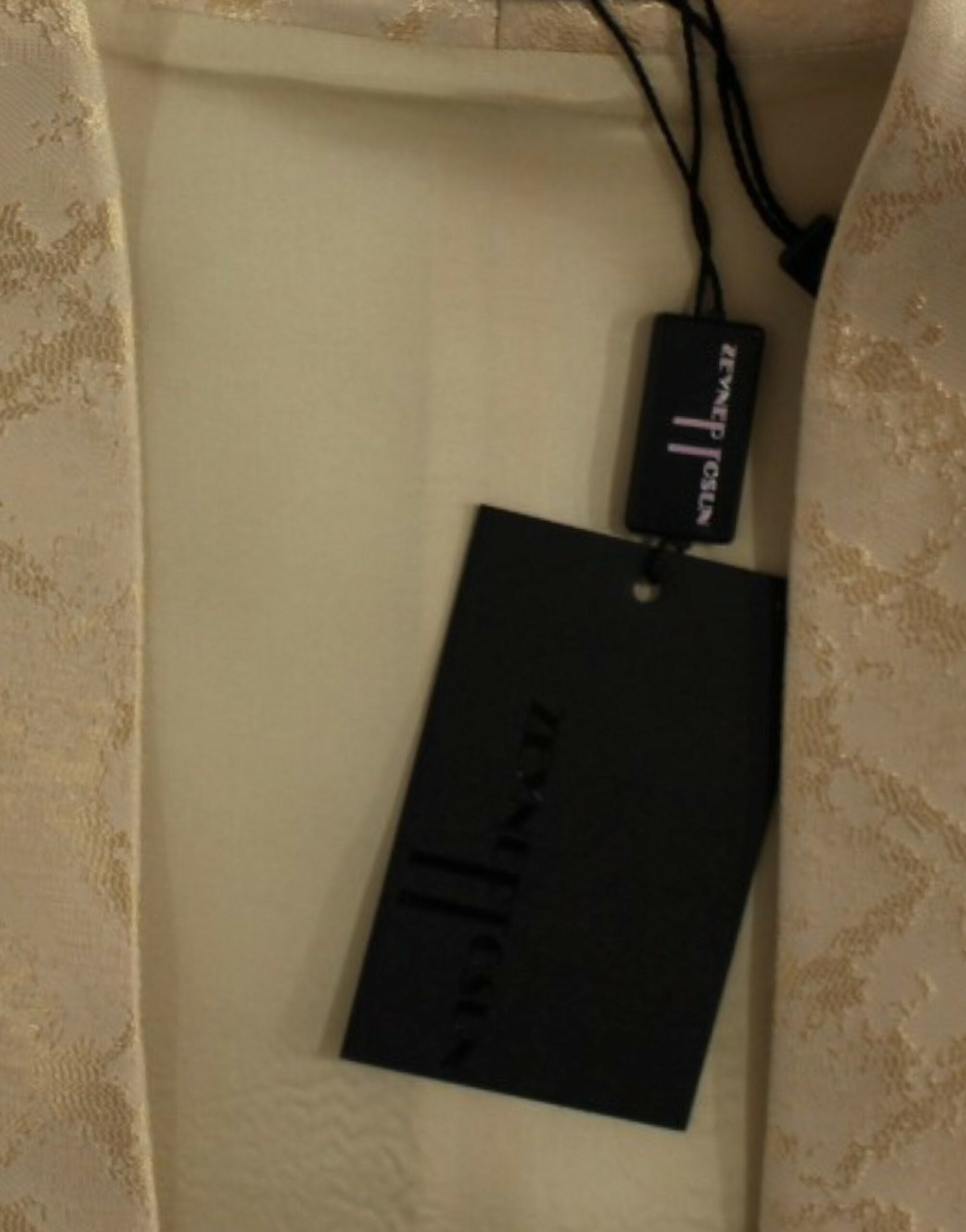 Zeyneptosun Beige Brokatjacke ärmellose Weste