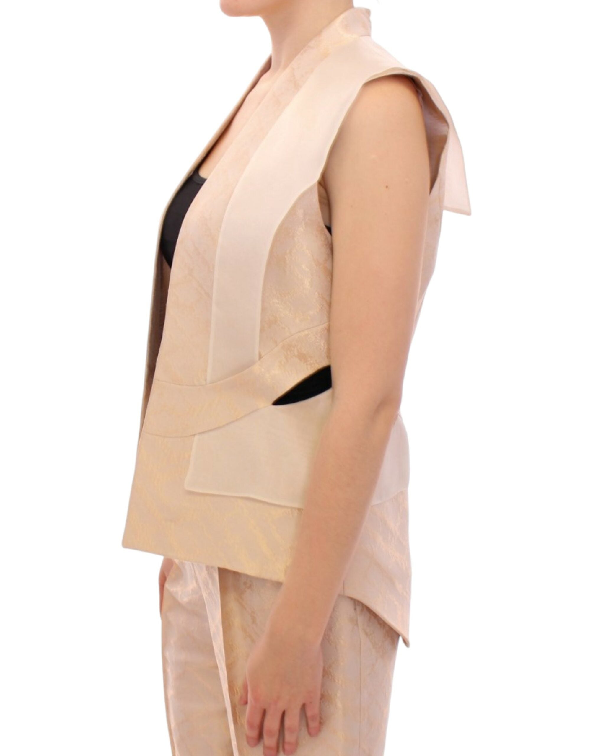 Zeyneptosun beige brocade jacket sleeveless vest