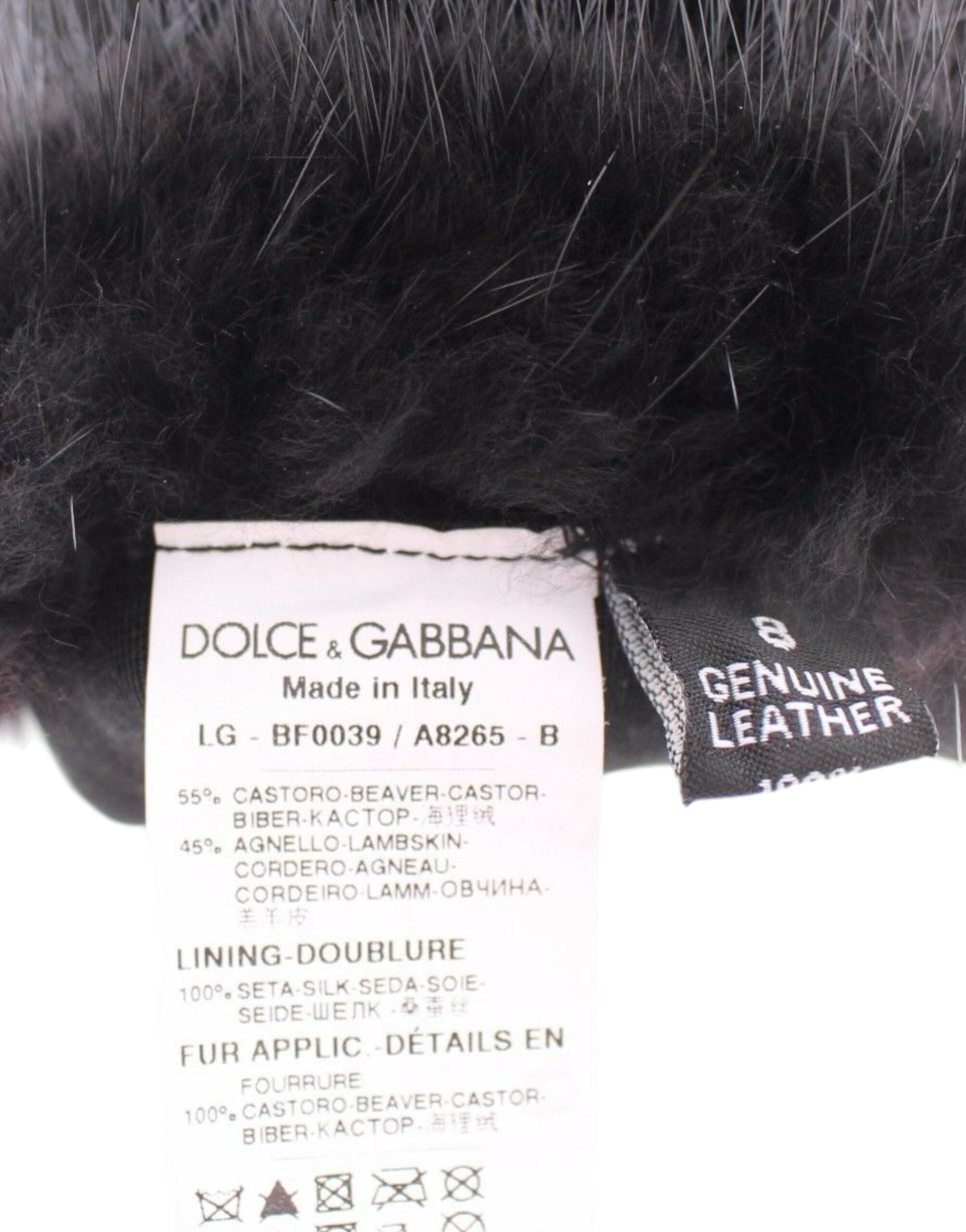 Dolce & Gabbana Schwarze Biberpelz-Lammfell-Leder-Ellbogenhandschuhe