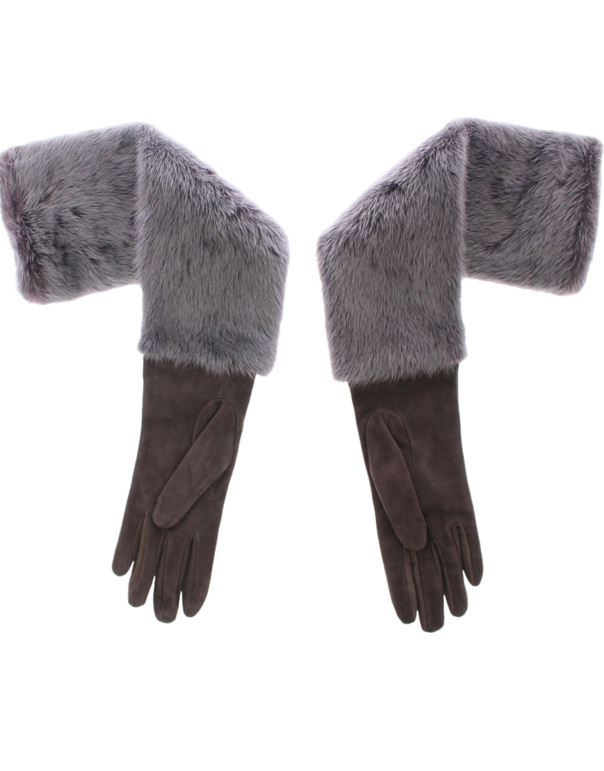 Dolce &amp; Gabbana Grey Mink Fur Lambskin Suede Gloves