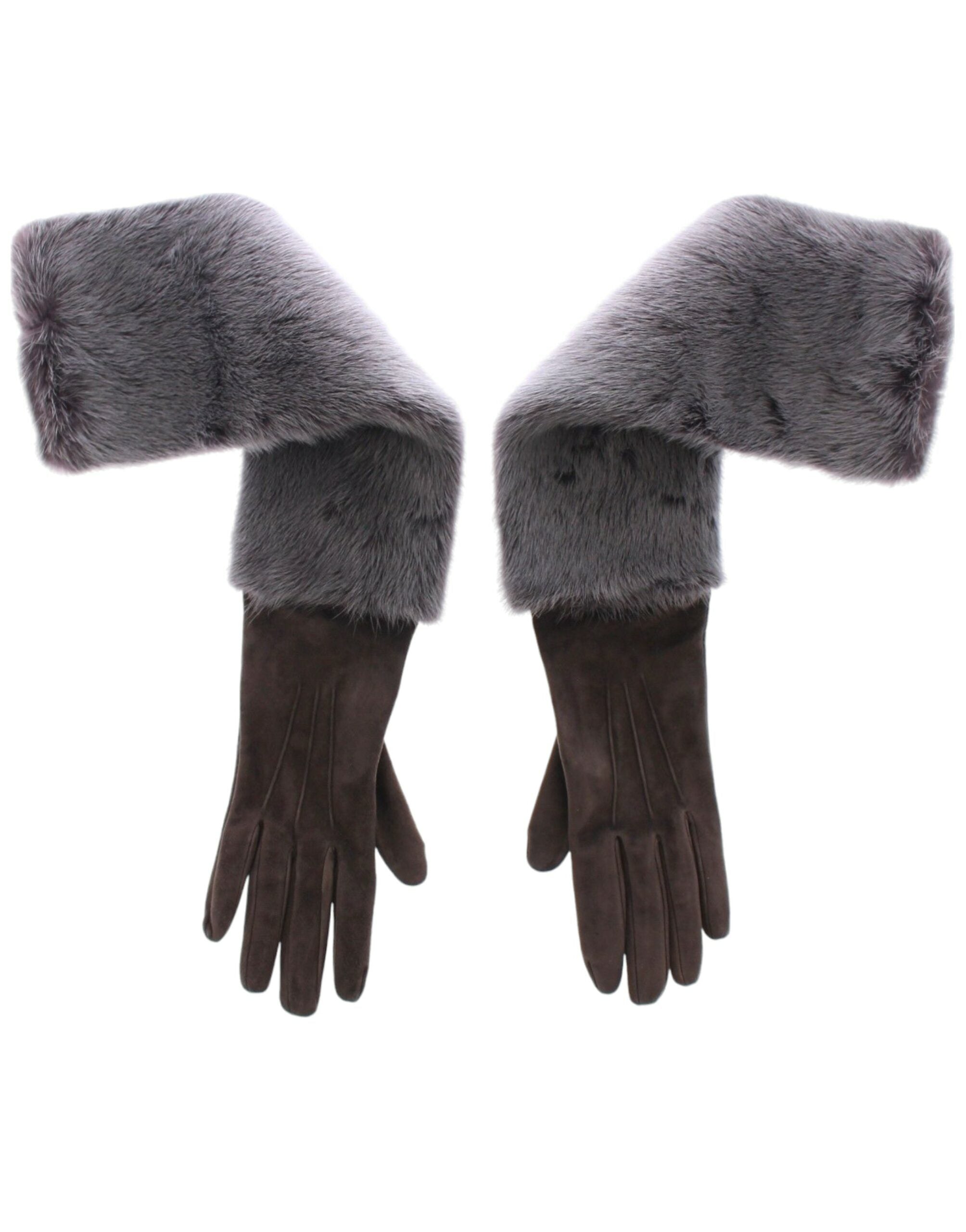 Dolce &amp; Gabbana Grey Mink Fur Lambskin Suede Gloves