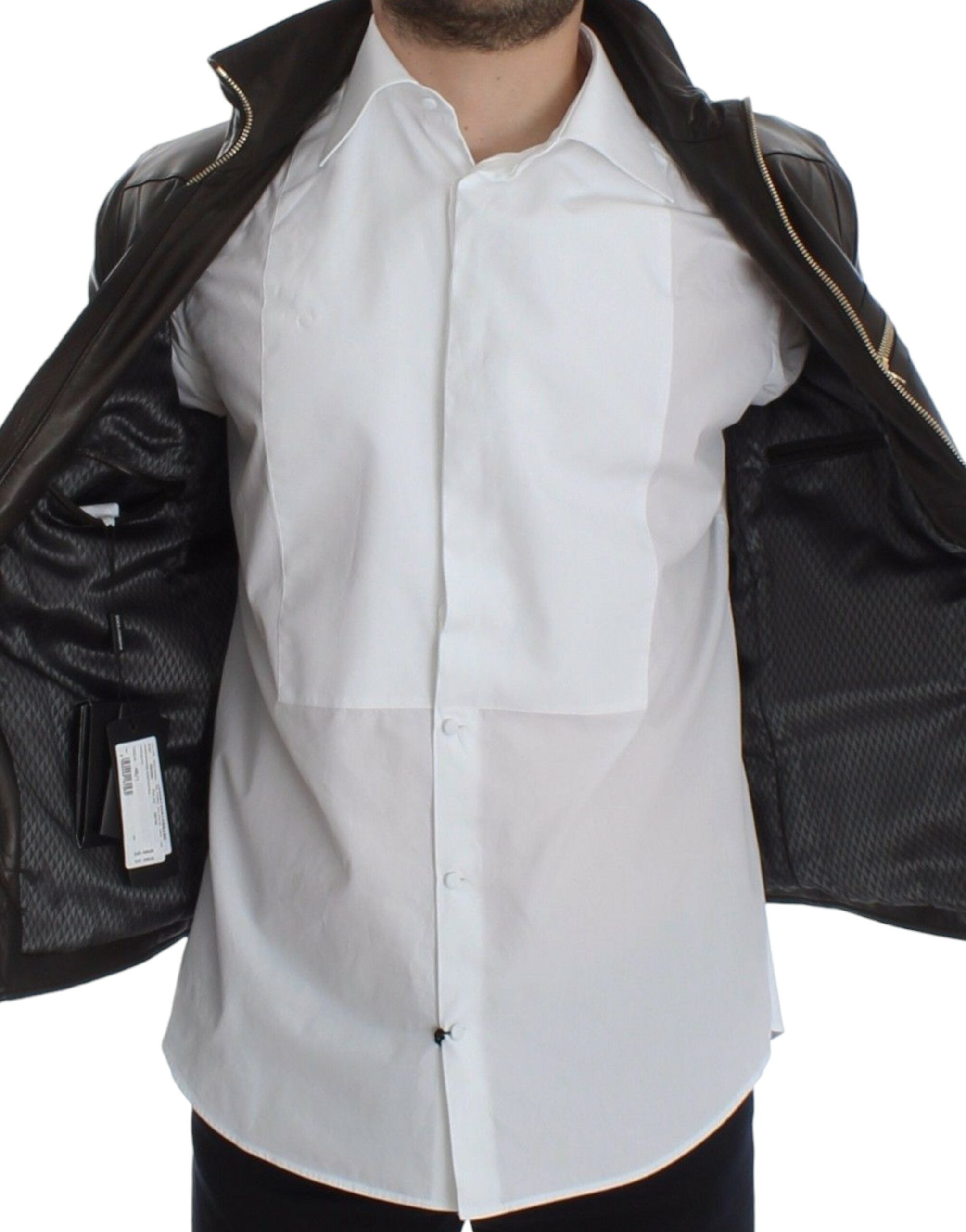 Dolce & Gabbana Braune Lammfell-Lederjacke mit Reißverschluss