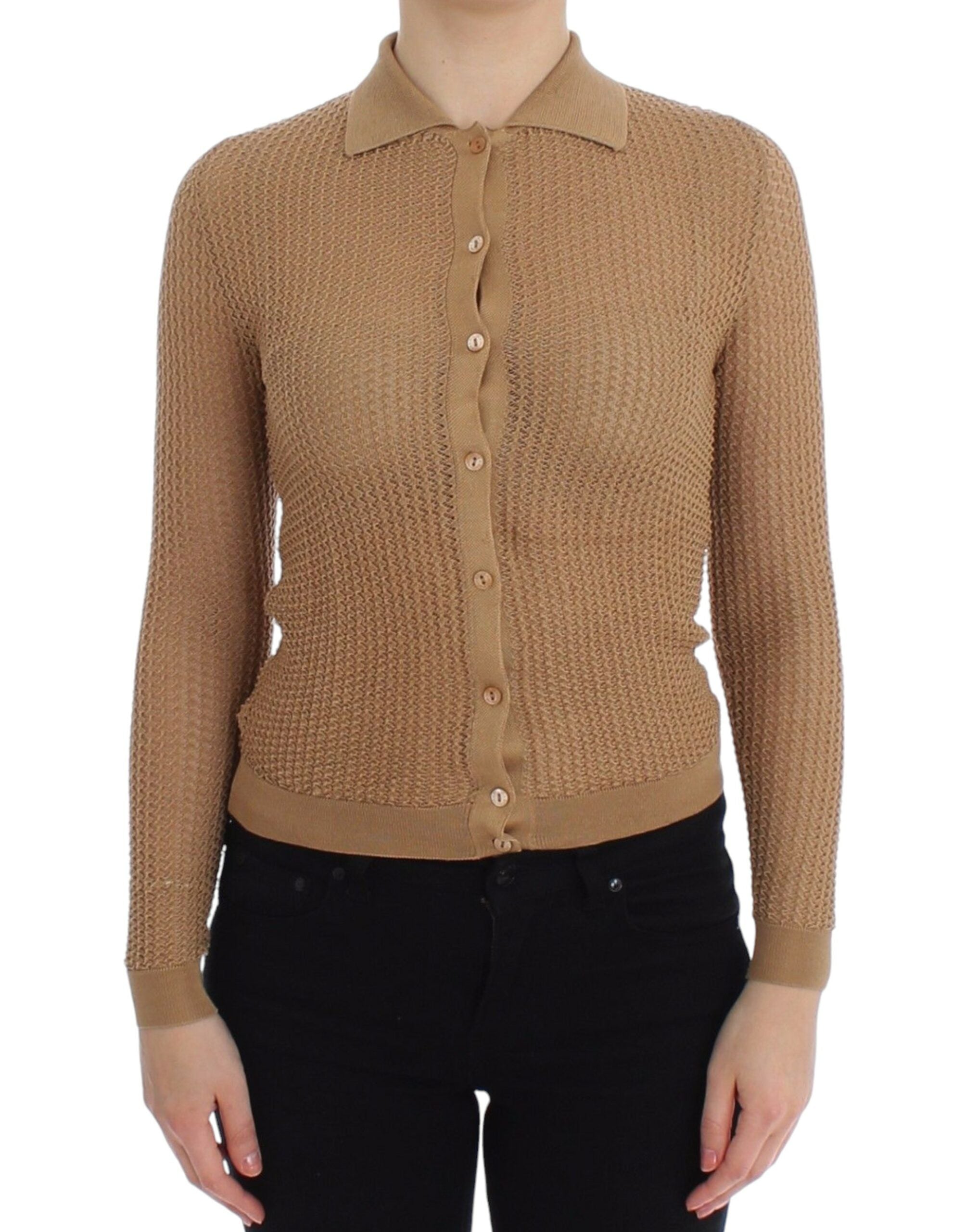 Dolce &amp; Gabbana beige knitted cotton polo knit sweater