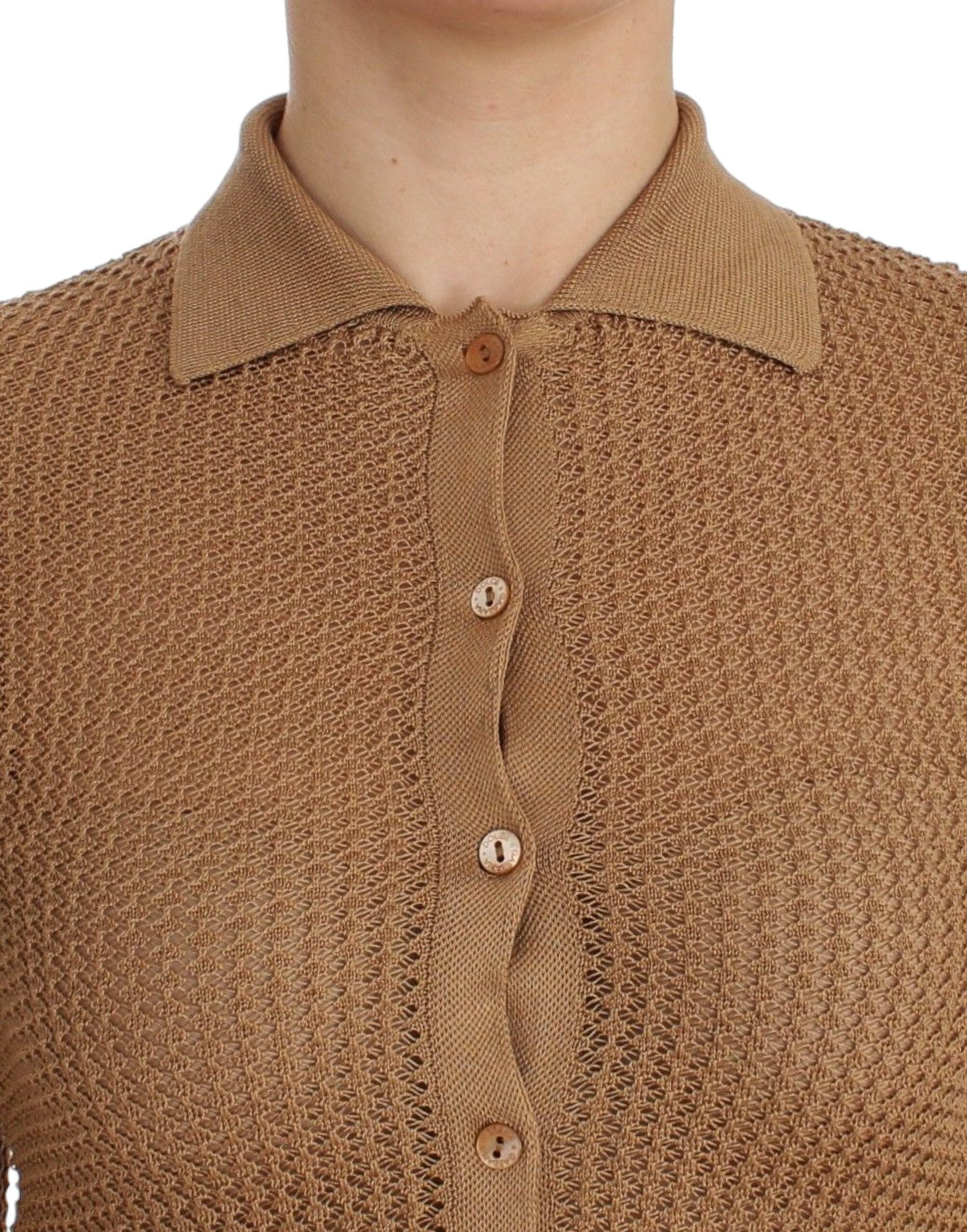 Dolce &amp; Gabbana beige knitted cotton polo knit sweater