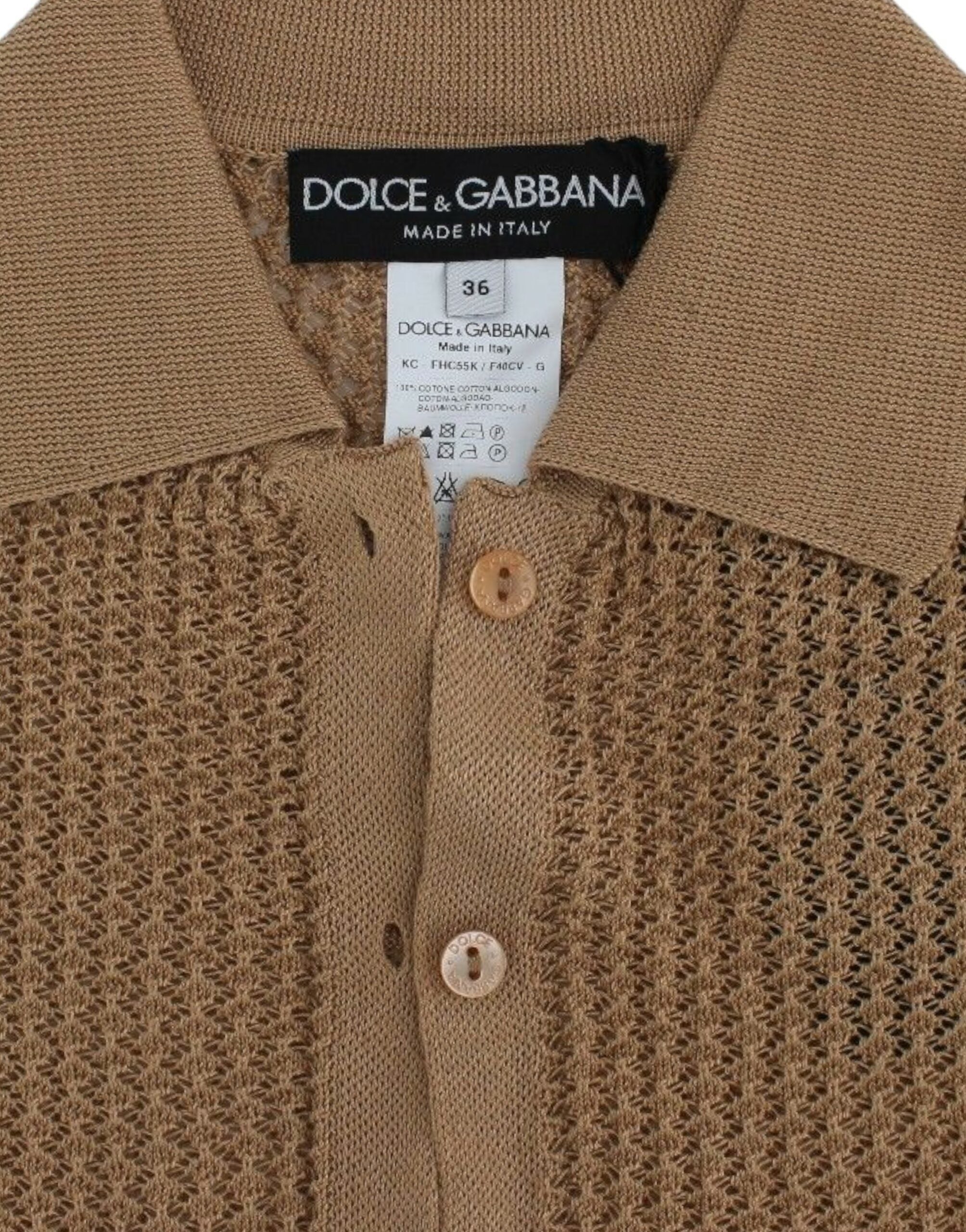 Dolce &amp; Gabbana beige knitted cotton polo knit sweater
