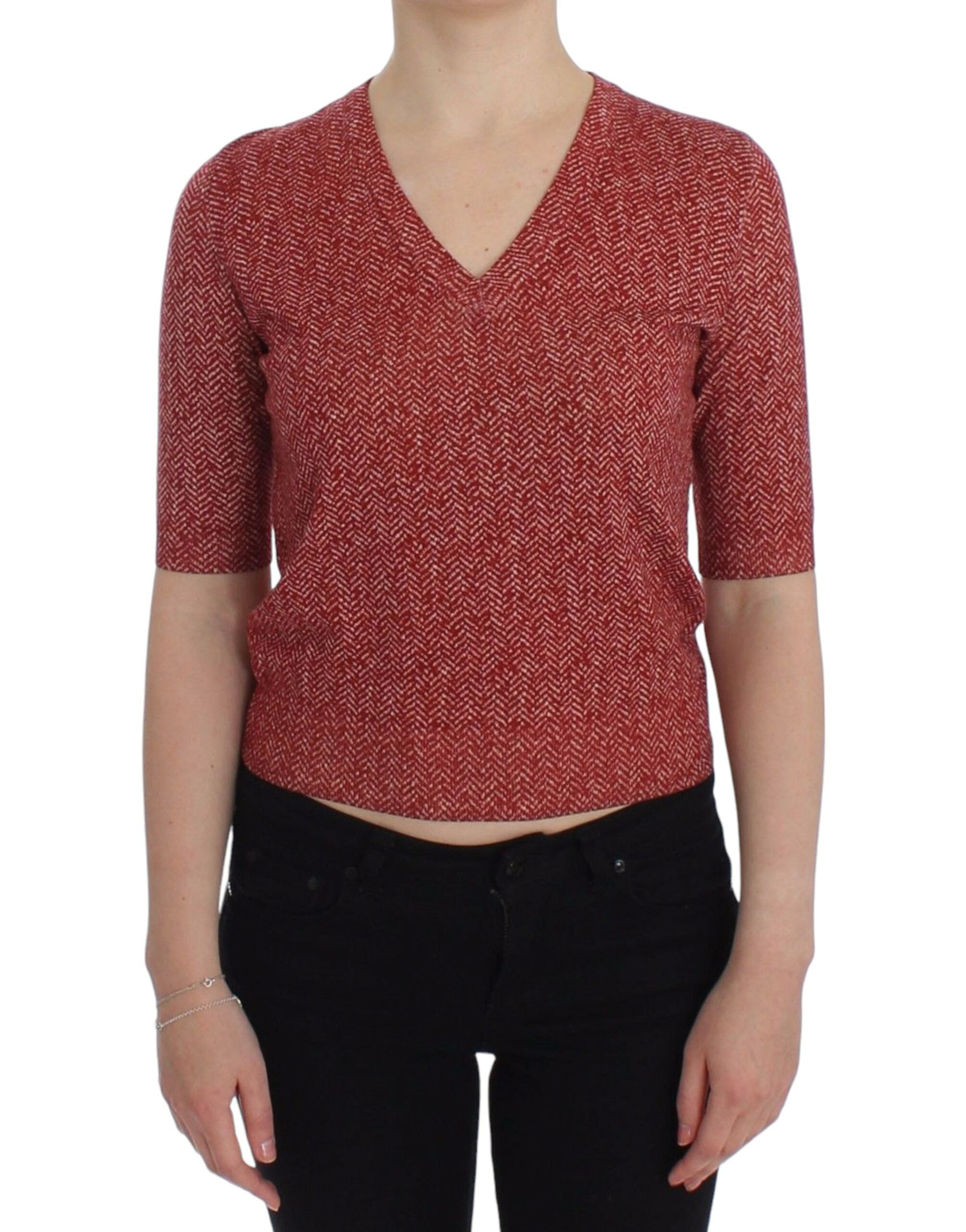 Dolce & Gabbana Kurzarm-Pullover aus roter Wolle und Tweed