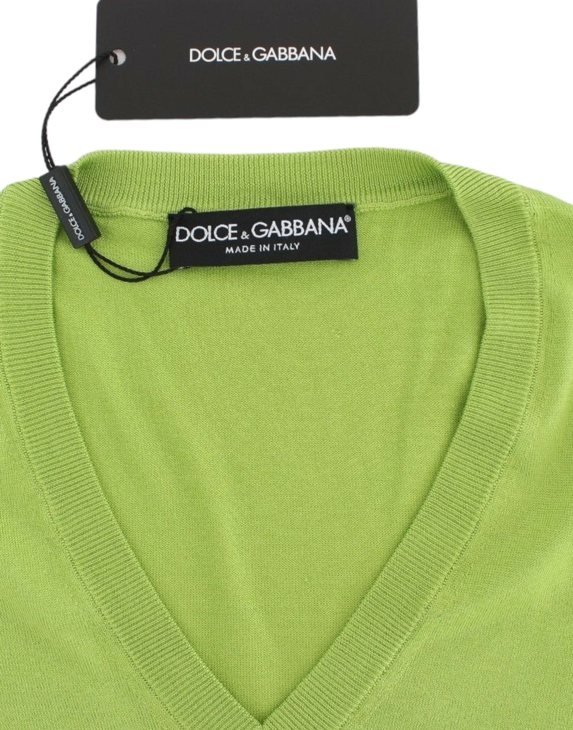 Dolce & Gabbana Grünes Wollpullover-Top mit V-Ausschnitt