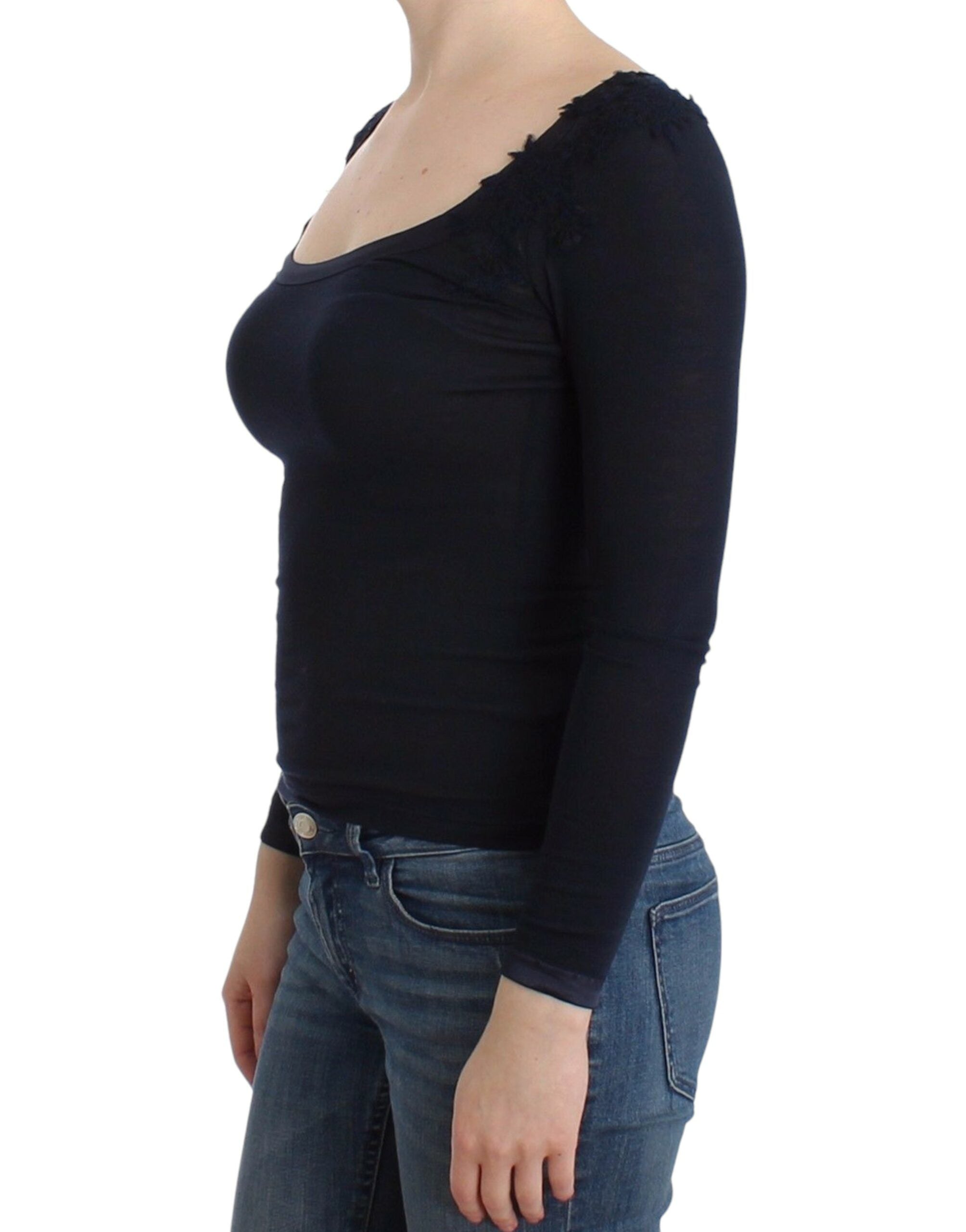 Ermanno Scervino Lingerie Blue Top Blouse Pullover Lace Rayon