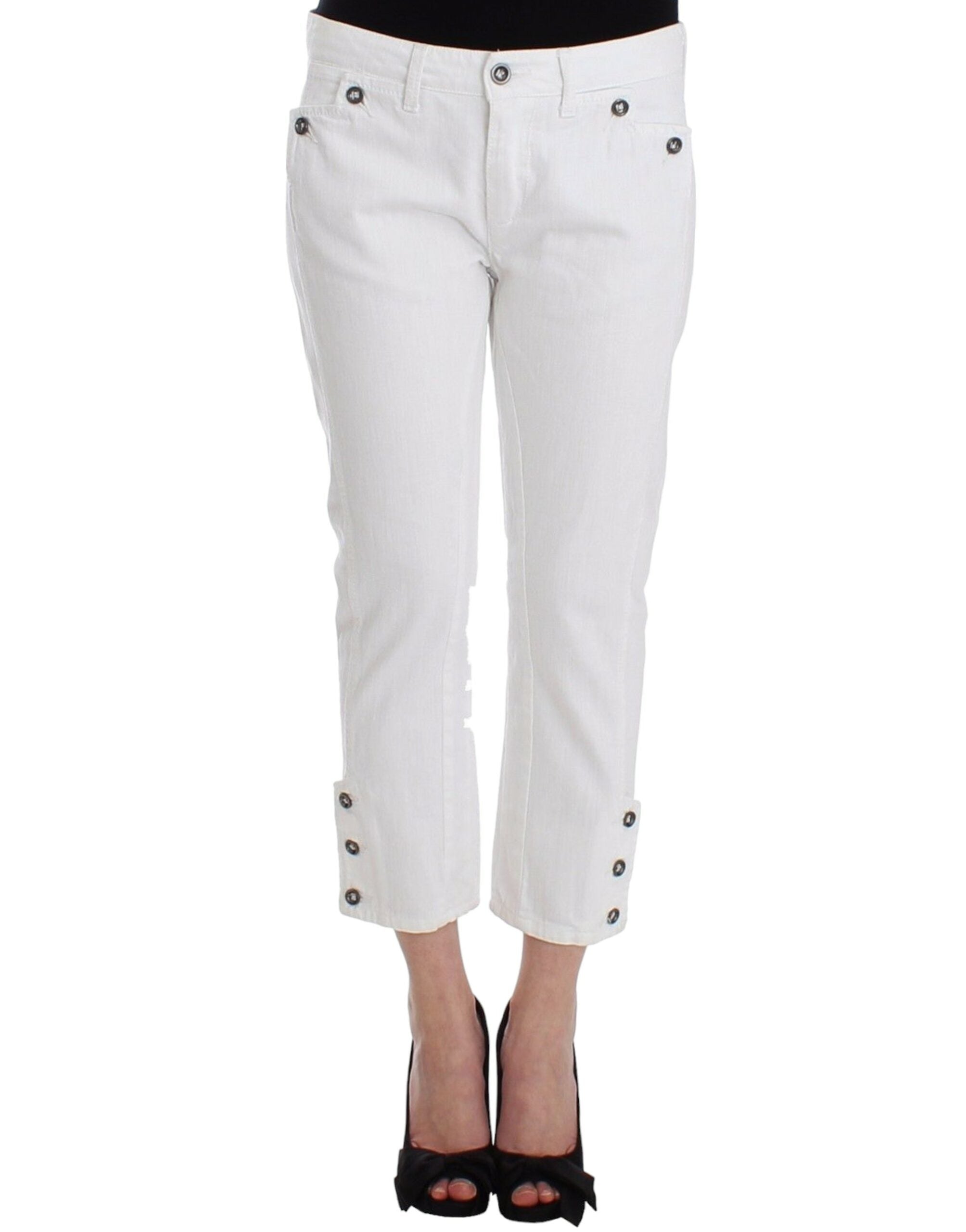 Ermanno Scervino Weiße Cropped Jeans Denim Hosen Branded Capri