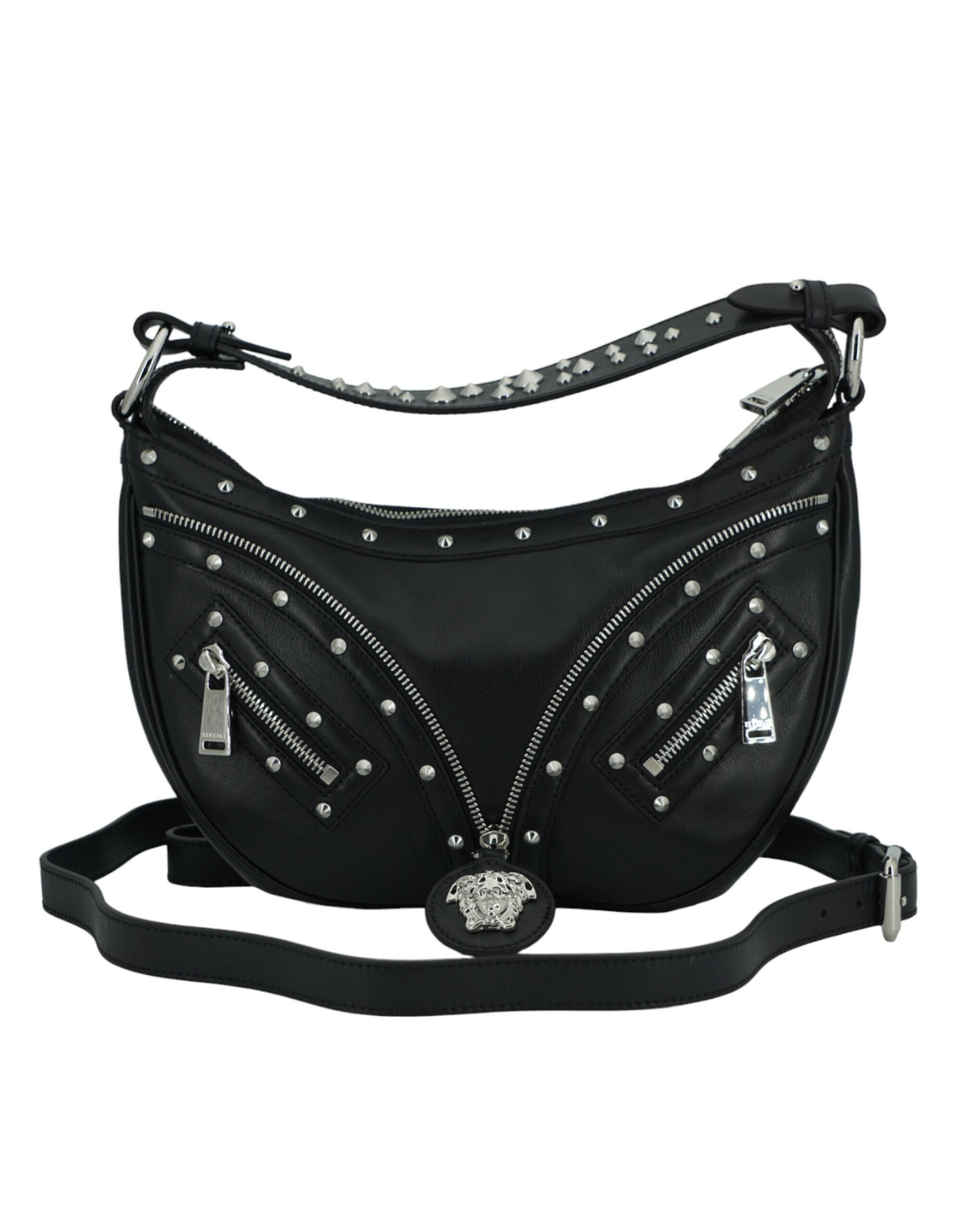 Versace Elegant black leather hobo shoulder bag