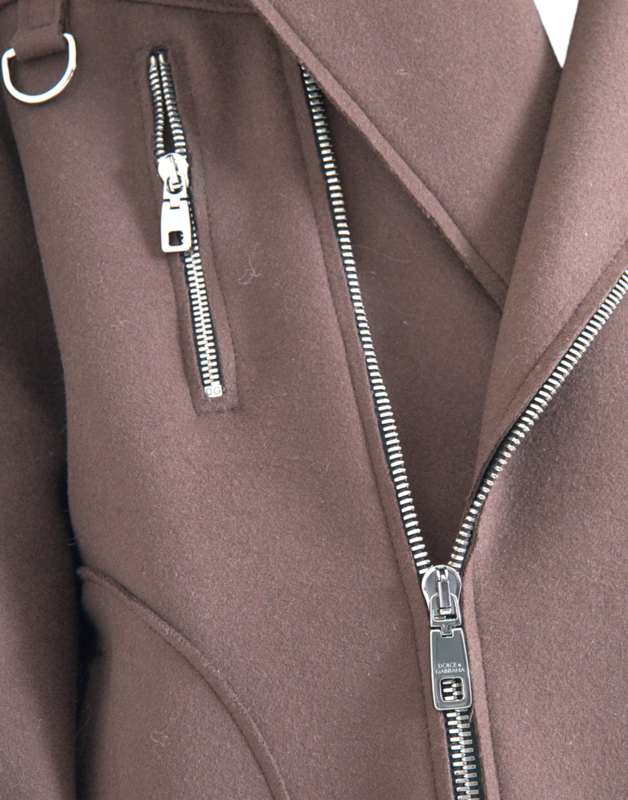 Dolce & Gabbana Brauner Mantel Kurze Biker-Wolljacke