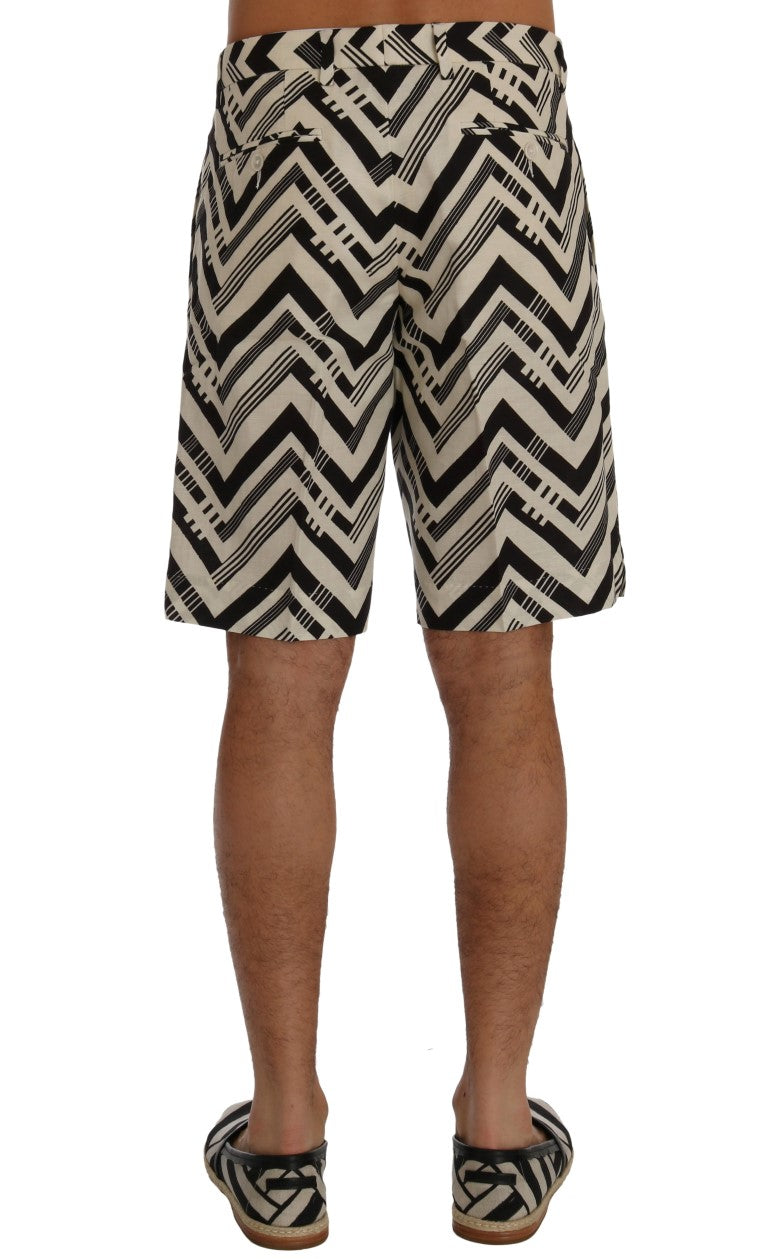 Dolce &amp; Gabbana white and black striped cotton-linen shorts