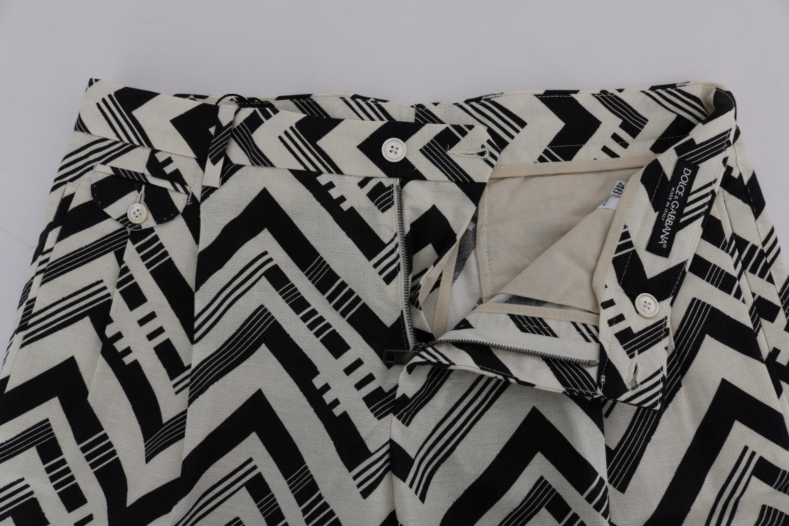 Dolce &amp; Gabbana white and black striped cotton-linen shorts