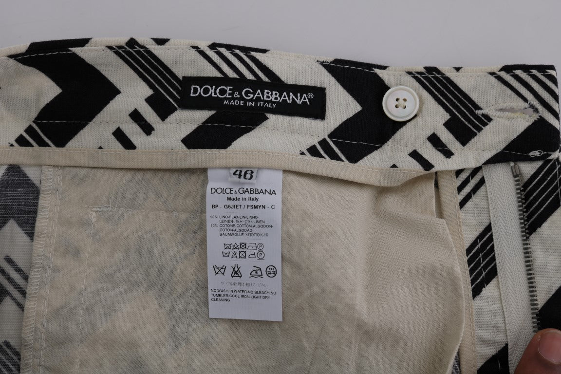 Dolce &amp; Gabbana white and black striped cotton-linen shorts