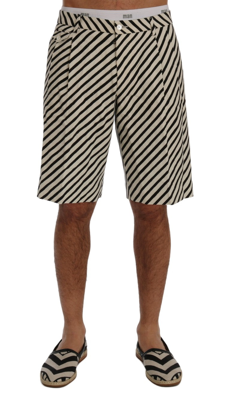 Dolce & Gabbana Weiß Schwarz Gestreifte Hanf Casual Shorts