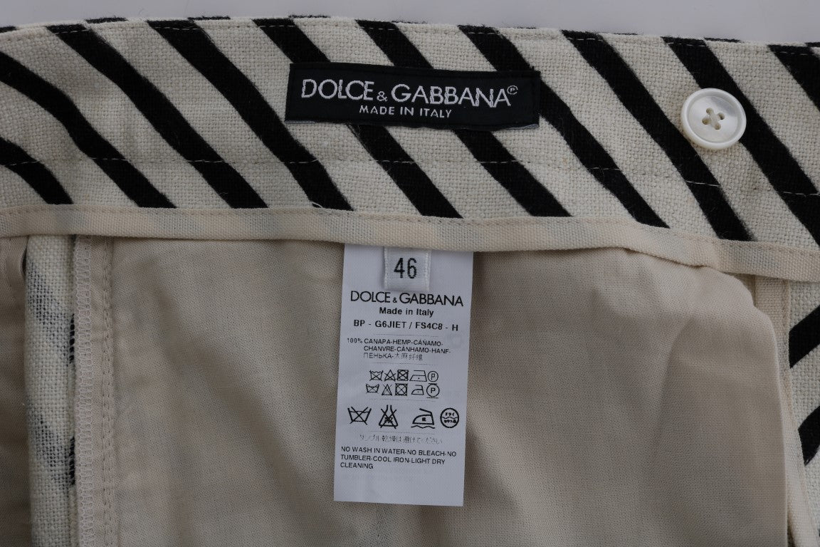 Dolce & Gabbana Weiß Schwarz Gestreifte Hanf Casual Shorts