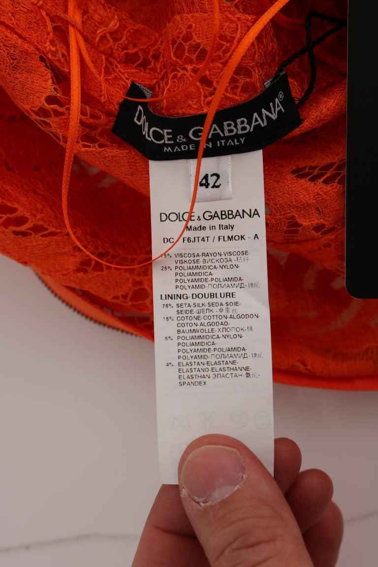 Dolce &amp; Gabbana Turuncu Çiçekli Uzun Ricamo Kılıf Elbise