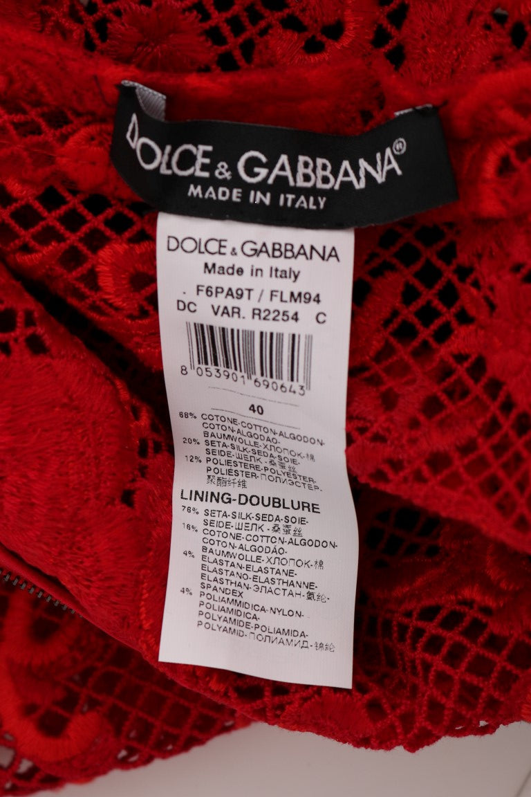 Dolce &amp; Gabbana Kırmızı Çiçekli Uzun Ricamo Kılıf Elbise